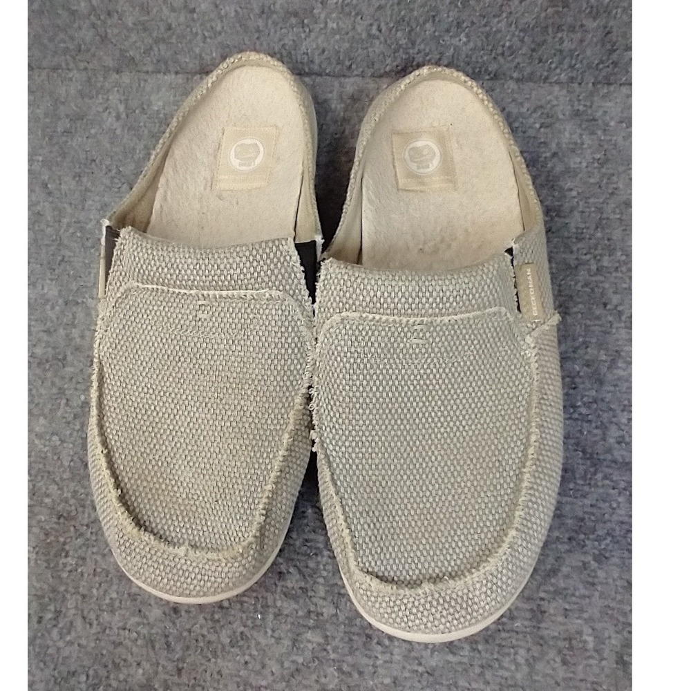 Gecko Man Slip On Mules Mens Size 12 Tan Canvas Fleece Lined Comfort Slippers